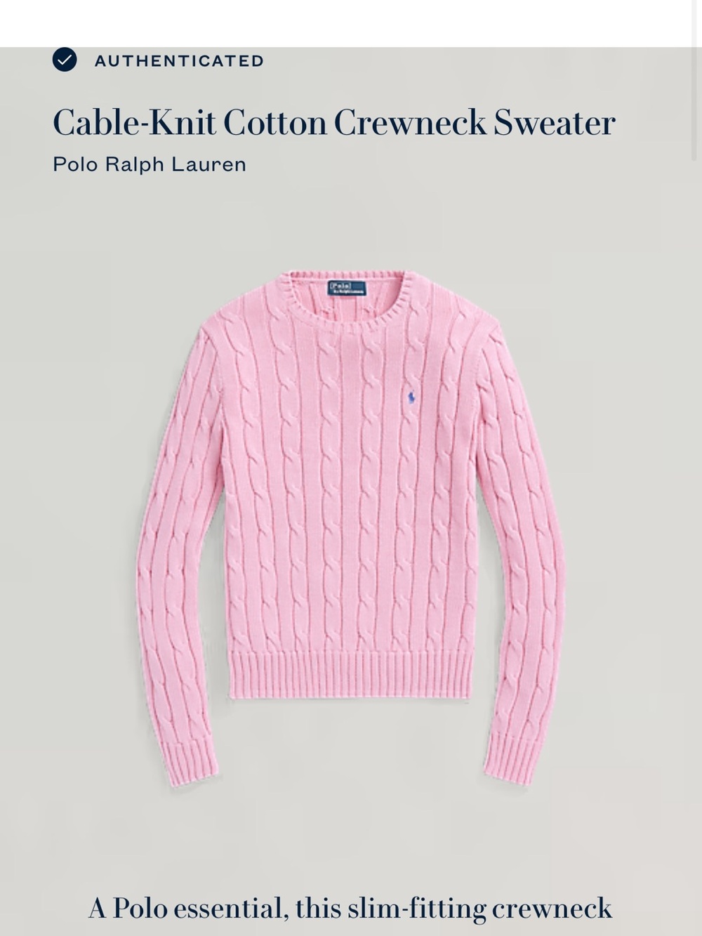 UPDATED PICS: Ralph Lauren Light Pink Cable-Knit Crewneck Sweater with Polo Logo - Picture 2 of 15